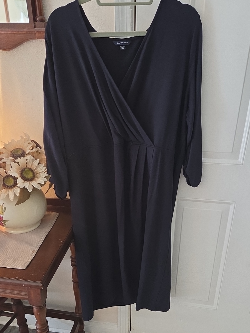 Lands' End Navy Wrap-Front Midi Dress